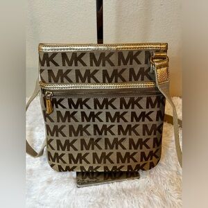 Michael Kors Khaki Jacquard Monogram Canvas Crossbody Bag